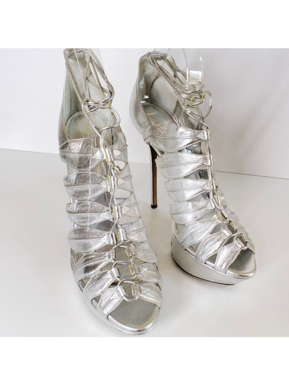 SERGIO ROSSI Women’s Scarpe Donna Silver Gladiator Style High Heels, Size 41